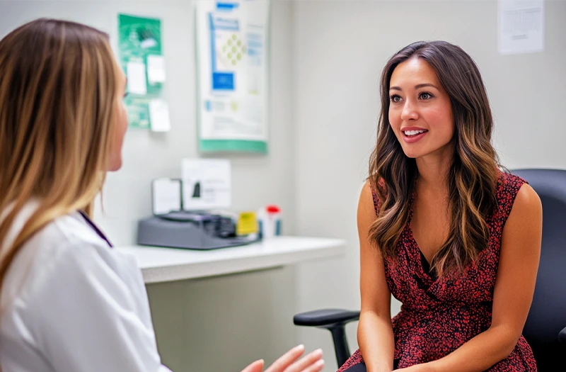 Woman chatting with her doctor